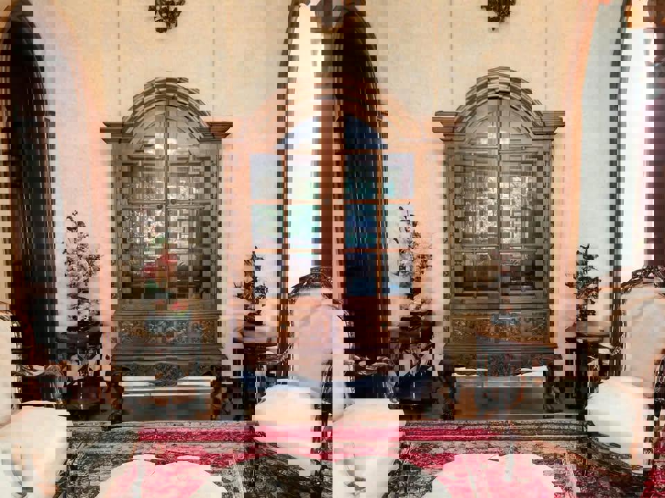 Impressive vintage display cabinet 3 parts easy move solid timber 238x165x80 cm