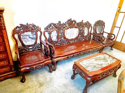 Exquisite Antique Qing Dynasty 150 years old Sofa Set - Hand-Carved Rosewood & Marble