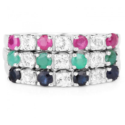 Ravishing Ladies Sterling Silver Sapphire Emerald Ruby and Topaz Size 6 Designer Ring