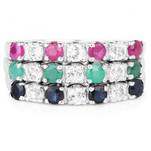 Load image into Gallery viewer, Ravishing Ladies Sterling Silver Sapphire Emerald Ruby and Topaz Size 6 Designer Ring
