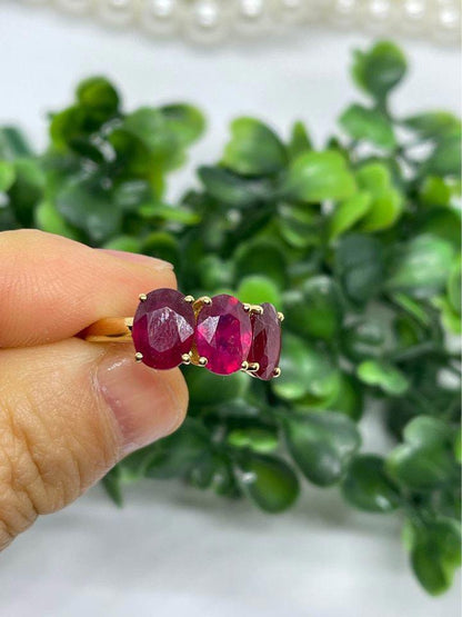 Natural Ruby 18k Glod ring three stones birthday gift for her 4.71ct for $999