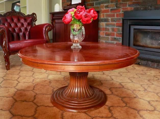 Vintage round coffee table 99x44cm solid timber matching dining table