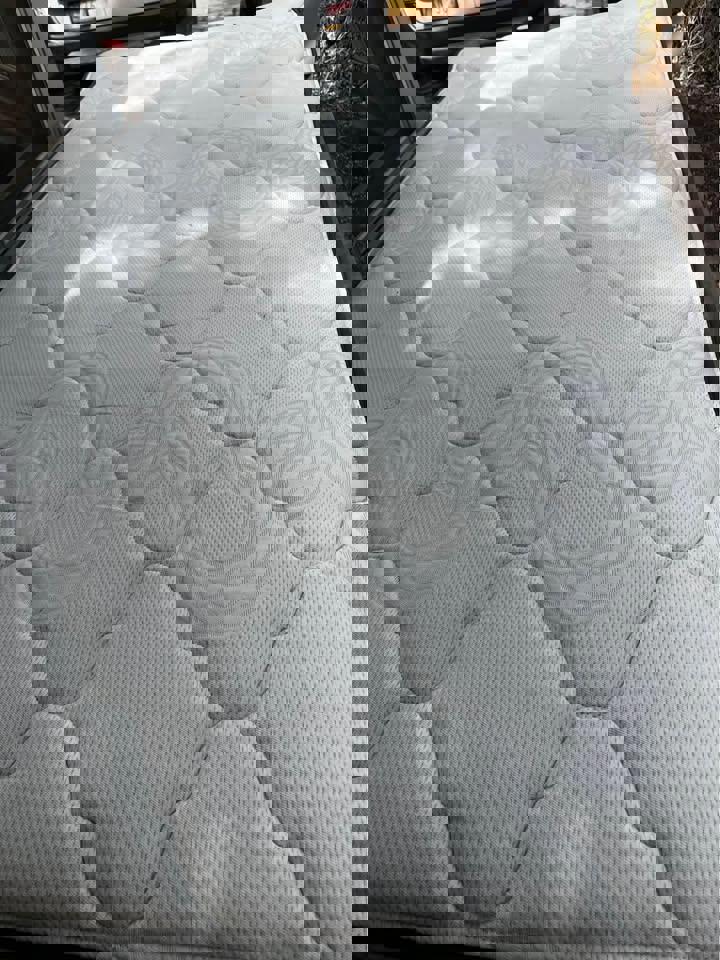 Antique steel single bed frame with wheels solid timber slats and