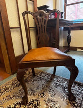 Load image into Gallery viewer, 6 Vintage walnut hand caved dinging chairs refurbished leather seats strong and firm new condition
