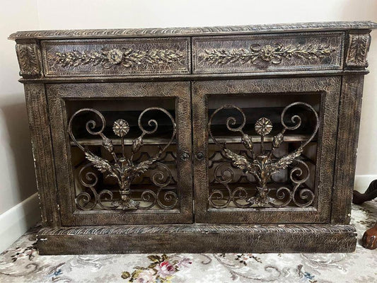 Marble top wine cabinet 128x52x87cm antique matching sideboard 123x48x84cm