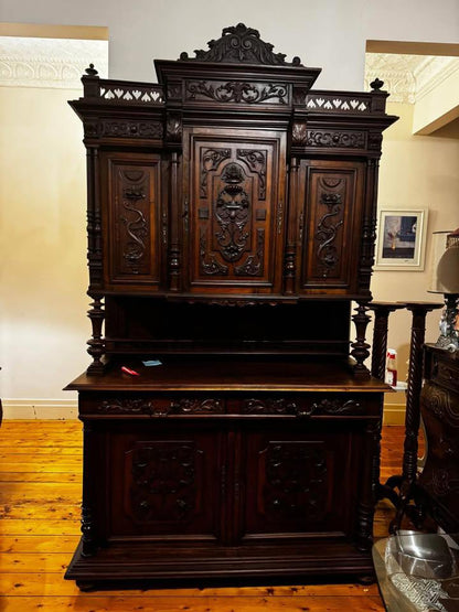 Antique Henry II wall unit sideboard buffet 1800s excellent condition