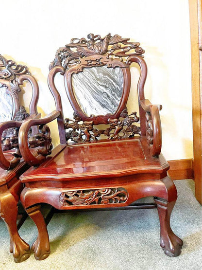 Exquisite Antique Qing Dynasty 150 years old Sofa Set - Hand-Carved Rosewood & Marble