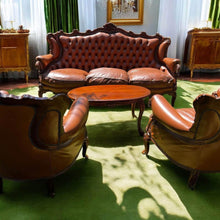 Load image into Gallery viewer, Vintage real leather sofa set made in Italy excellent 3 seat+ 2xsingle seat +coffee table

