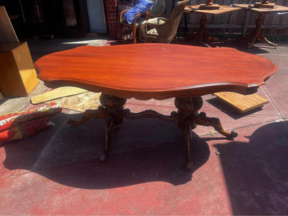 Antique solid timber oval shape dining table 175x 108x76 cm with 6 chairs