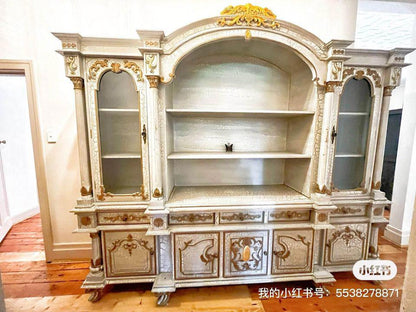 Impressive French antique white luxury extra large 2.68m bookshelf