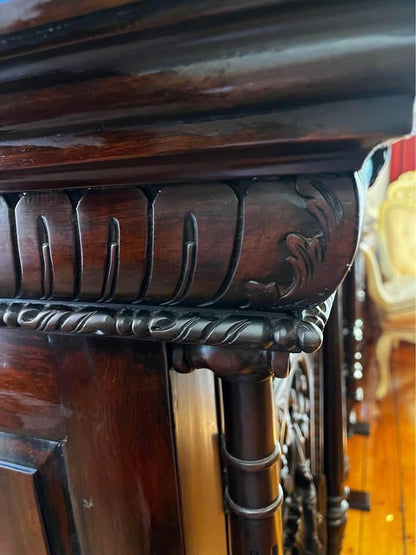 Impressive very large antique wall unit display cabinet mahogany 330x200x60cm hand carved