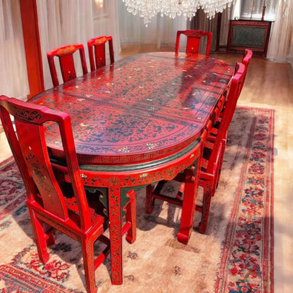 Antique Chinese Transformable Dining Set – 8 Chairs + Hall Stand+ round table
