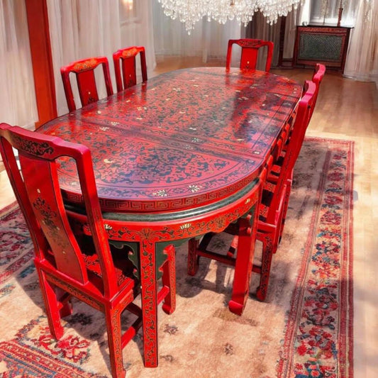 Antique Chinese Transformable Dining Set – 8 Chairs + Hall Stand+ round table