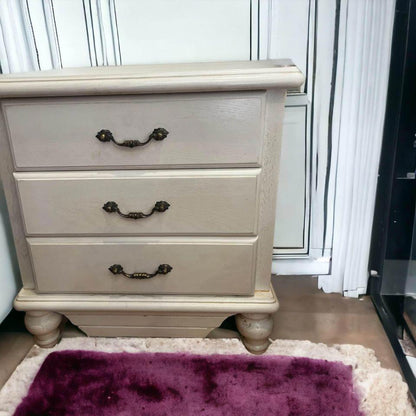 White antique style French cabinet tall boy chest of drawers full length mirror bedside tables