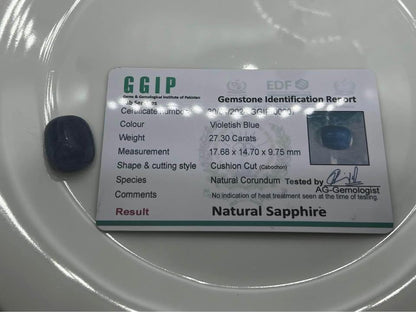 27.30ct natural sapphire violetish blue with certificated no heat treatment