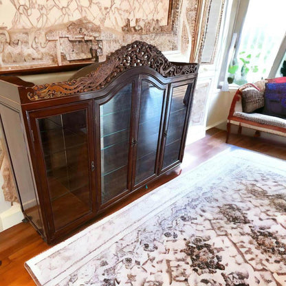 Chinese antique dragon and phoenix glass cabinet display cabinet 180x135x46cm