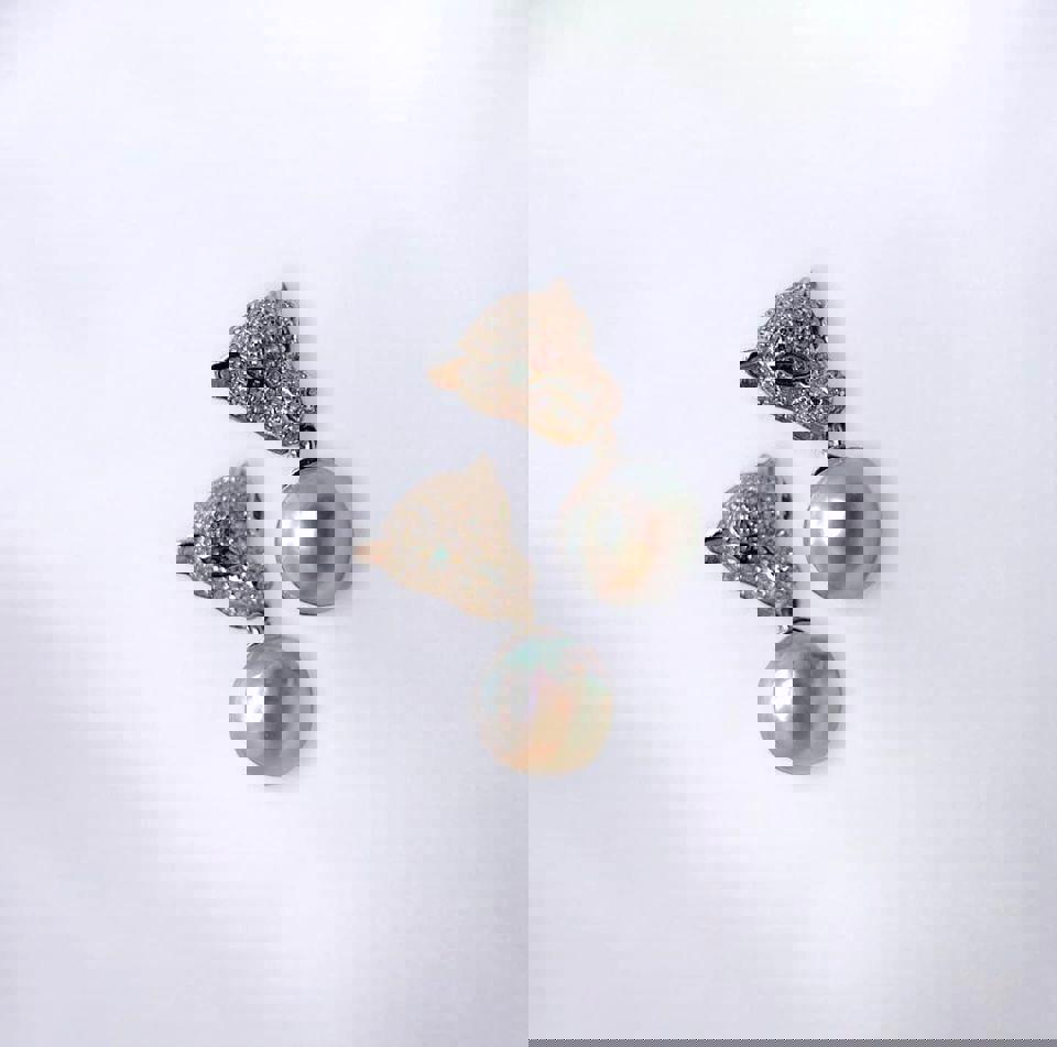 S925 Leopard Heads Tahitian Pearl Earrings with certificate