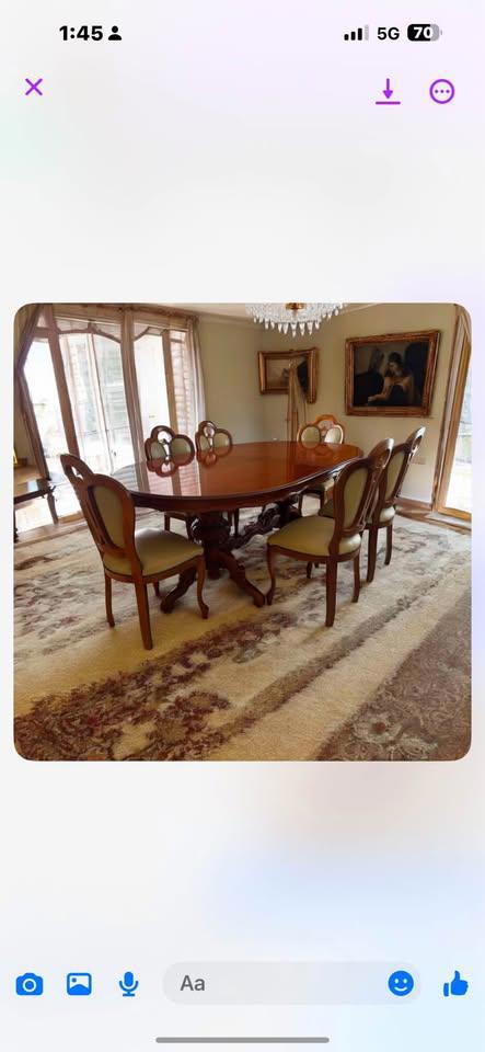 (200+50)x118x80h cm vintage dinner table with 6 matching leather chairs perfect