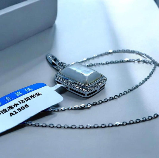 S925 Squares Seawater Mabe Pearl Pendant with certificate