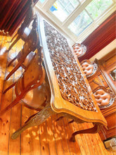 Load image into Gallery viewer, Large antique timber dining table 245x115x76cm beautiful hand carved flowers
