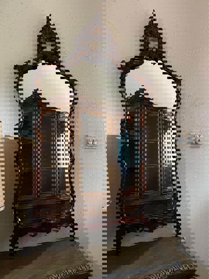 Antique timber frame rococo wall mirror