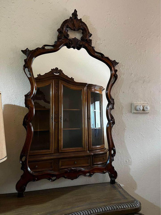 Antique timber frame rococo wall mirror