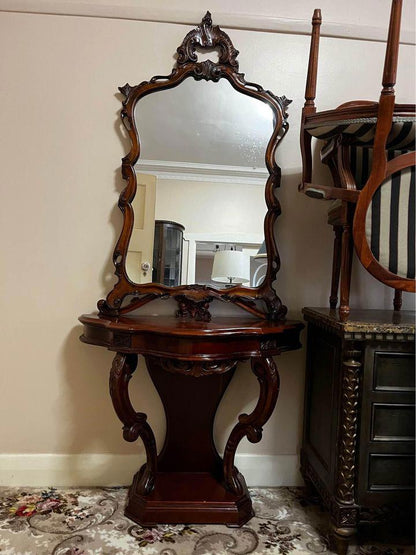 Antique timber frame rococo wall mirror