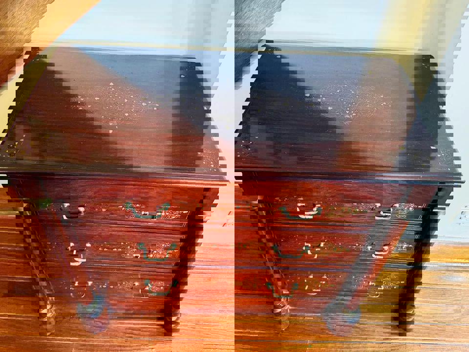 Antique European Brass Inlay Masterpiece cabinet sideboard hall stand hallway