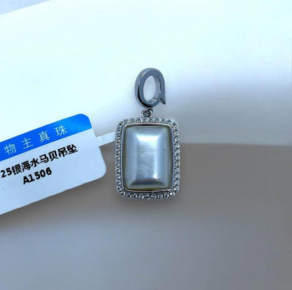 S925 Squares Seawater Mabe Pearl Pendant with certificate