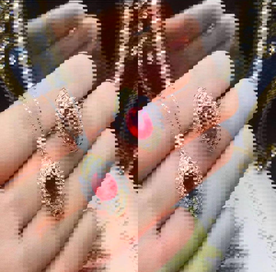 Natural Ruby in Sterling Silver with zircon adjustable ring and necklace set Great Gift for Her