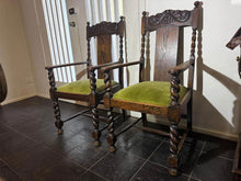 Load image into Gallery viewer, A pair of Antique solid timber chair excellent condition green velvet
