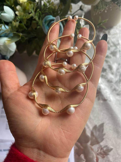 Natural freshwater pearls bangle adjustable 14k gold filled handmade gift
