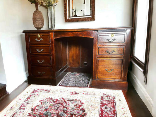 Antique 80 years+ walnut solid timber desk excellent condition pure brass acce