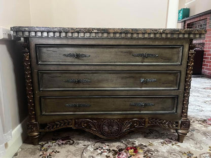 Marble top wine cabinet 128x52x87cm antique matching sideboard 123x48x84cm