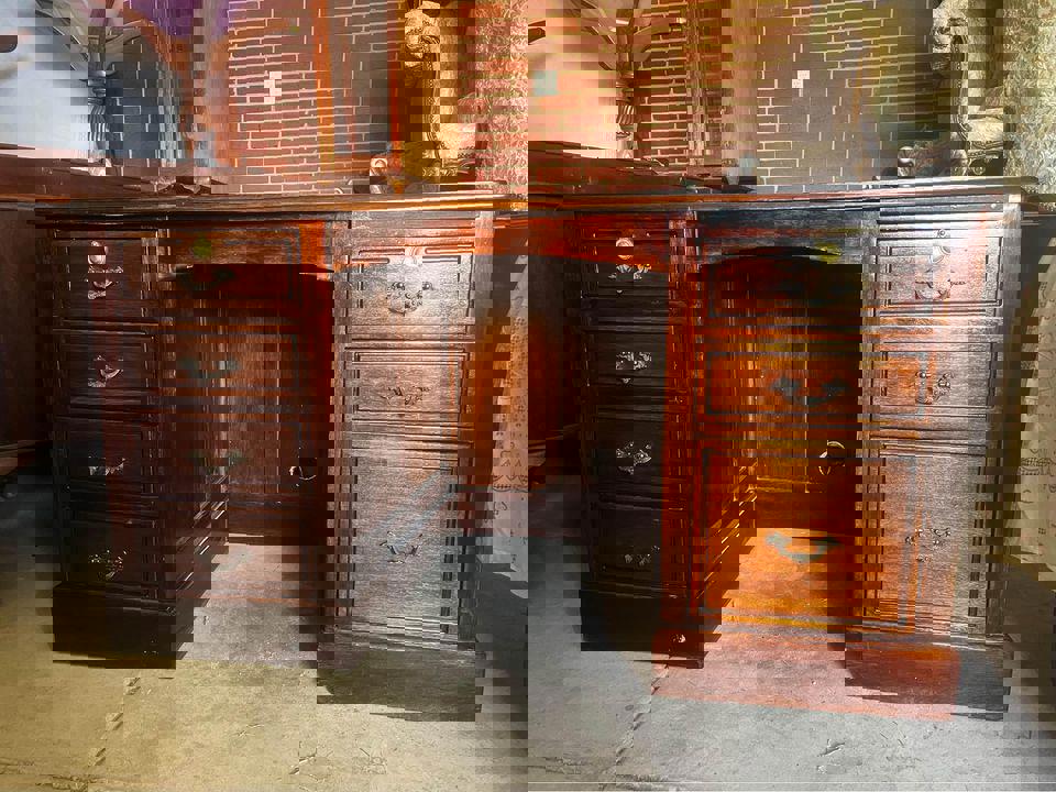 Antique 80 years+ walnut solid timber desk excellent condition pure brass acce