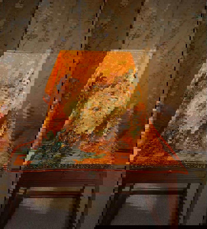 Elegant Floral Silk like Scarf/Throw 70x180cm rich brown Christmas gift for her