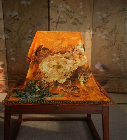 Elegant Floral Silk like Scarf/Throw 70x180cm rich brown Christmas gift for her