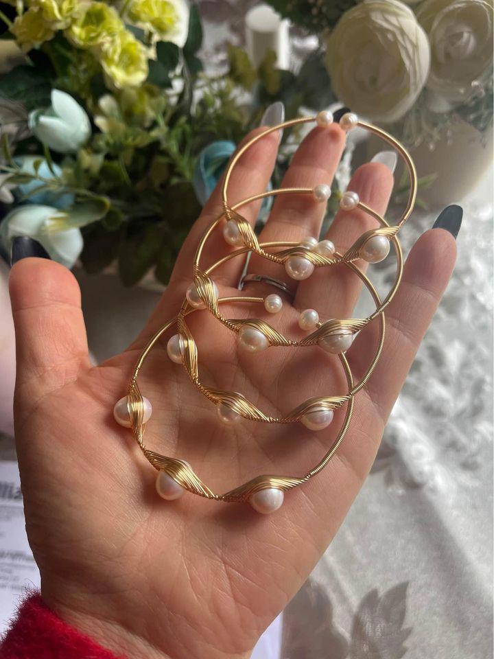 Natural freshwater pearls bangle adjustable 14k gold filled handmade gift