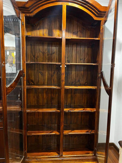110x235x34cm tall crystal display cabinet book shelf mahogany solid timber