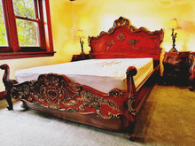 Load image into Gallery viewer, Vintage baroque bedside tables dresser queen bed matching sofas and lamps Italy
