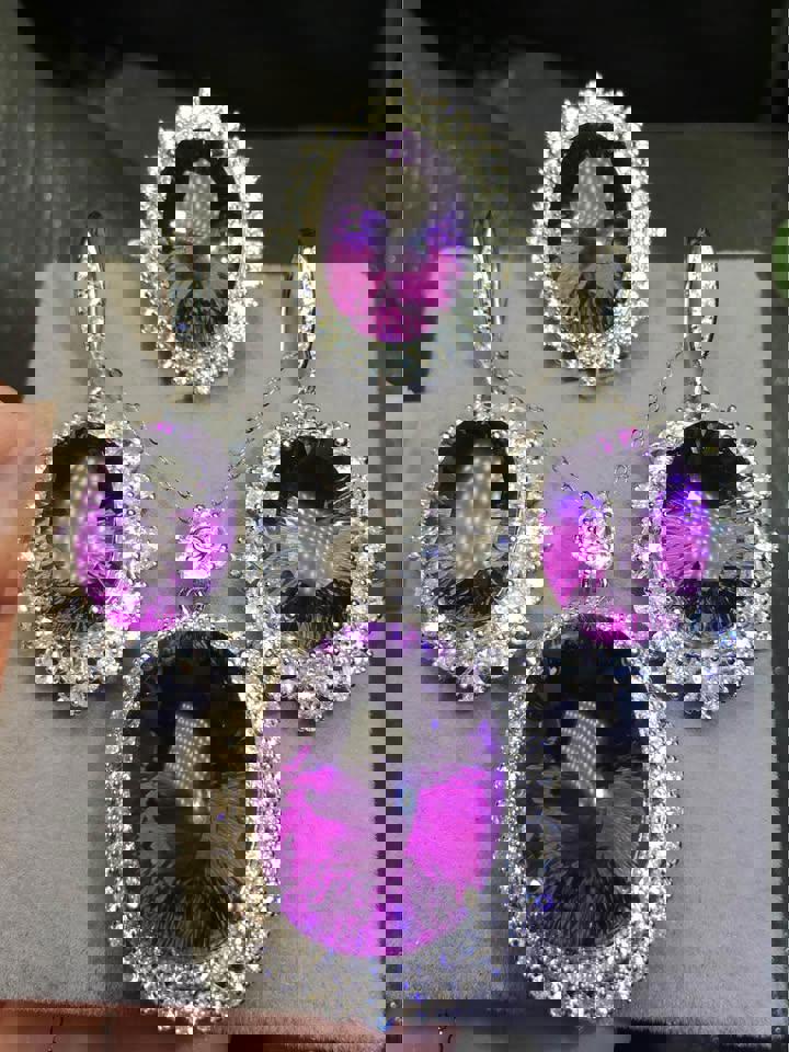 Stunning AAAA Amethyst Jewelry Set in Silver amethyst earrings ring&pendant