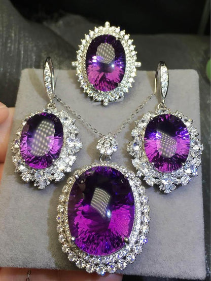 Stunning AAAA Amethyst Jewelry Set in Silver amethyst earrings ring&pendant