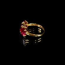 Load image into Gallery viewer, 18K Gold Natural ruby three stone ring, 18K gold, handmade, Gift, women, natural ruby, US 7.5
