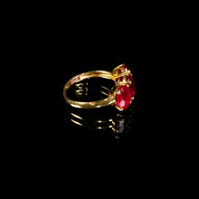 Load image into Gallery viewer, 18K Gold Natural ruby three stone ring, 18K gold, handmade, Gift, women, natural ruby, US 7.5
