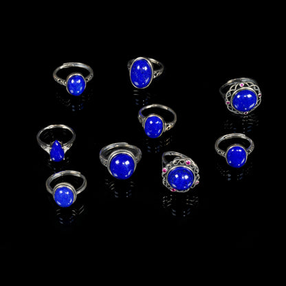 Afghan top quality genius lapis rings sterling silver adjustable handmade matching rings for whole family or couples 8 designs all unique