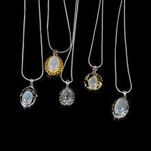 Load image into Gallery viewer, Superb 925 Sterling Silver Moonstone Gemstone Necklace Pendant Chain Gift Boxed- Clear Boho jewellery / Rainbow jewelry / Blue stone
