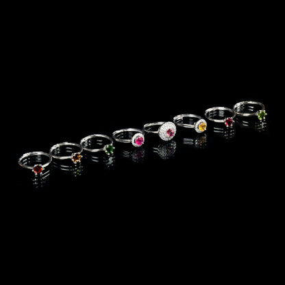 Genuine Rainbow tourmaline with zircon sterling silver rings adjustable handmade, Solitaire Ring, single circle rings, double circle rings
