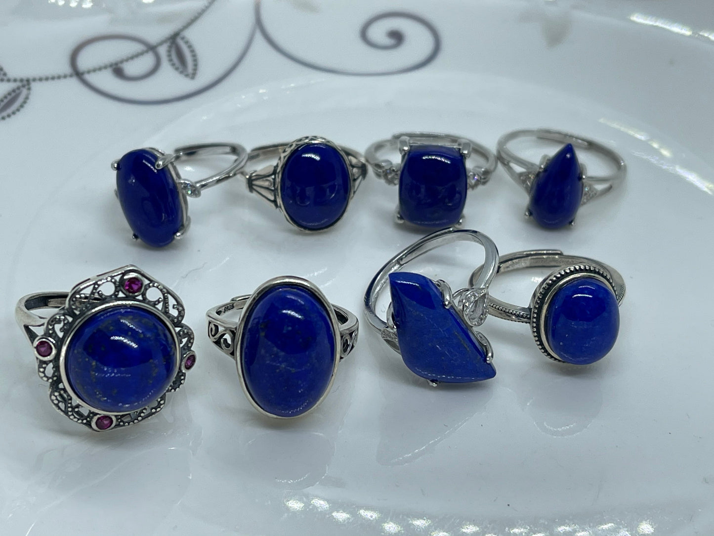Afghan top quality genius lapis rings sterling silver adjustable handmade matching rings for whole family or couples 8 designs all unique