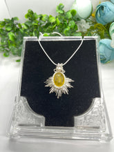 Load image into Gallery viewer, 10 ct Natural yellow sapphire pendant, Sterling silver pendant Seed pearls, antique, handmade,  Sterling silver,  Pendant, Gift
