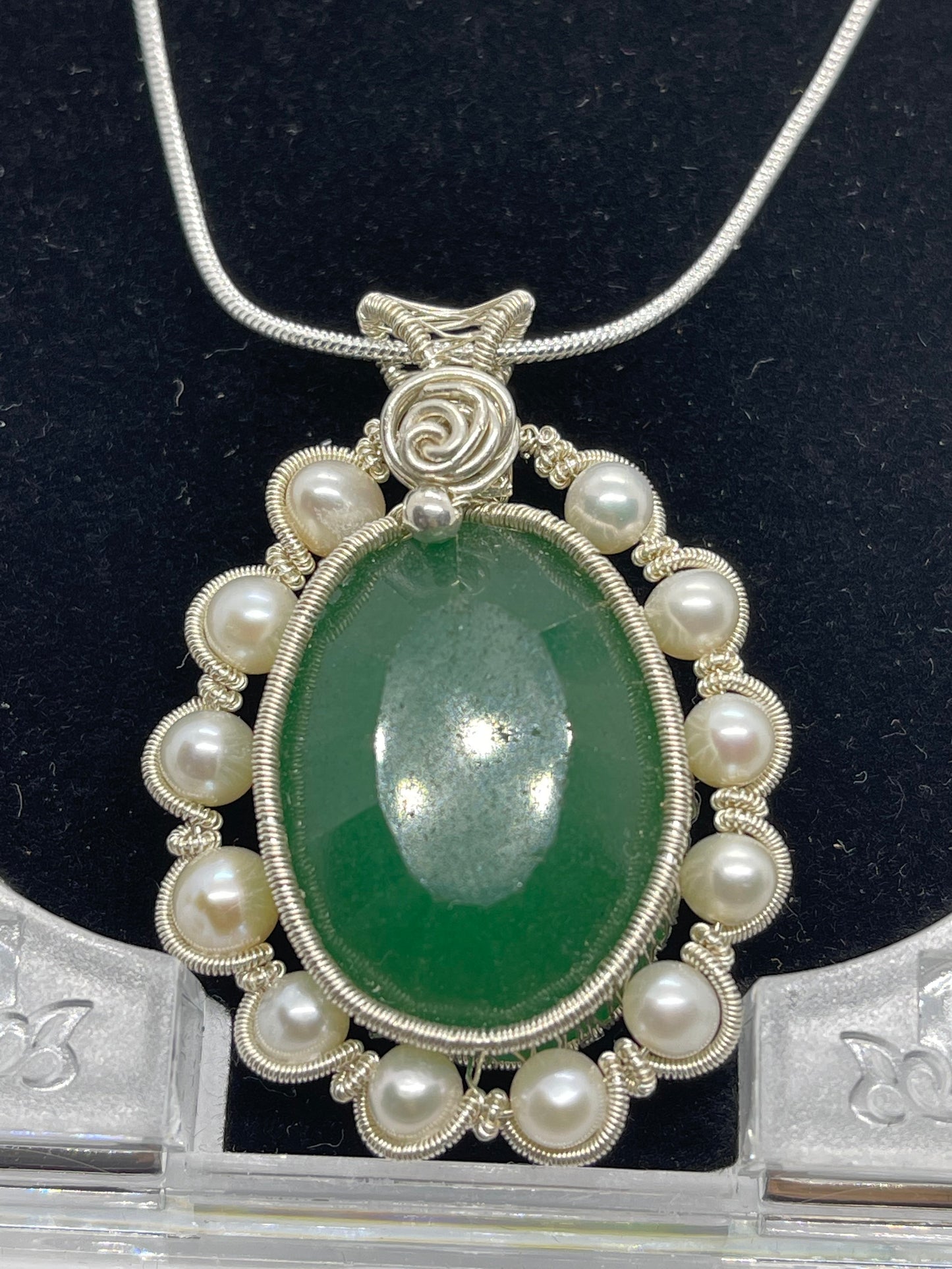 107ct Natural emerald pendant, two side wearing, Sterling silver pendant Seed pearls, antique, handmade,  Sterling silver,  Pendant, Gift
